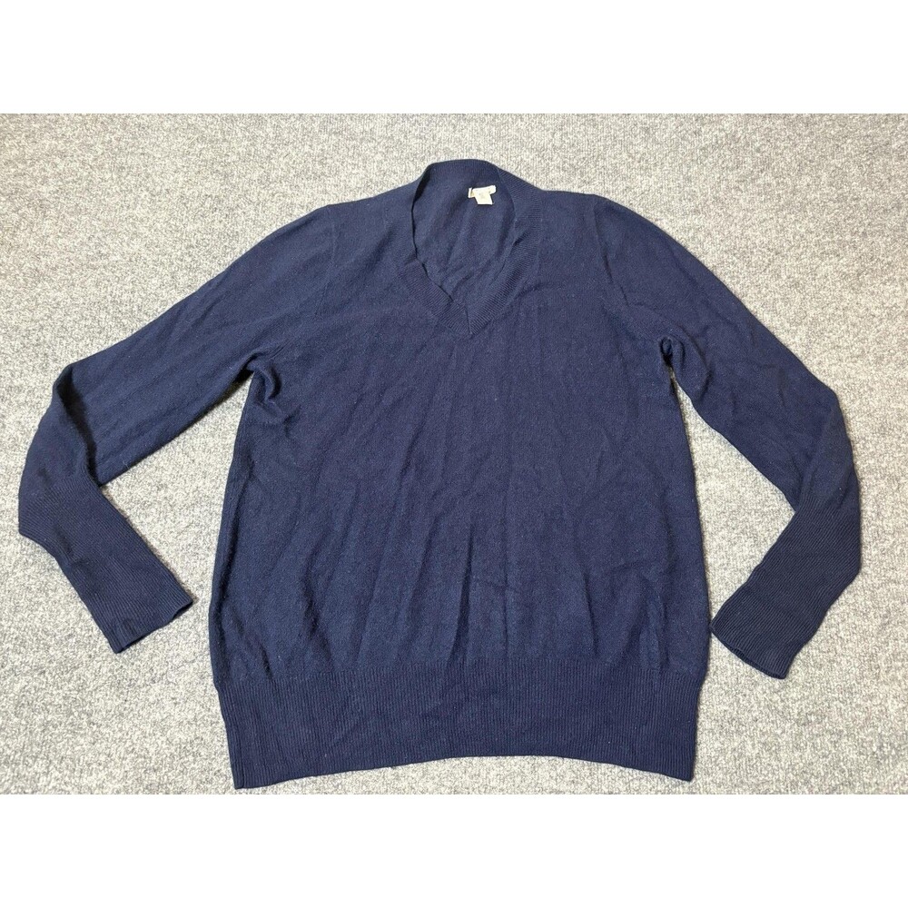 J.CREW Sweater Mens XL Blue 100% Cashmere V-Neck Lightweight Knit Pullover